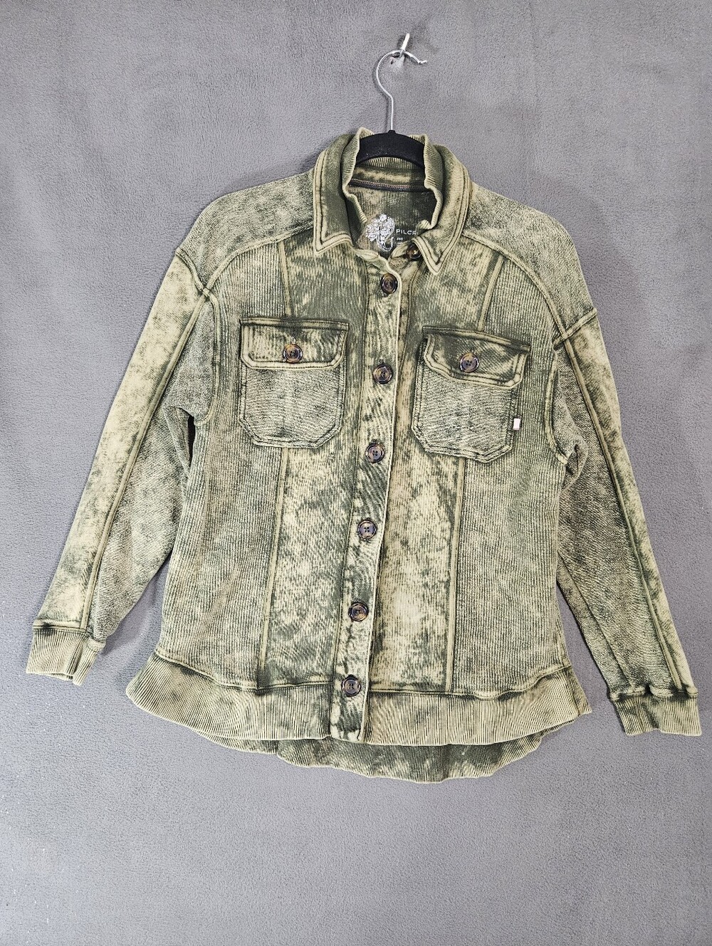 Anthropologie Pilcro Relaxed Distressed Shirt Jacket Shacket Moss Acid Boho XXS